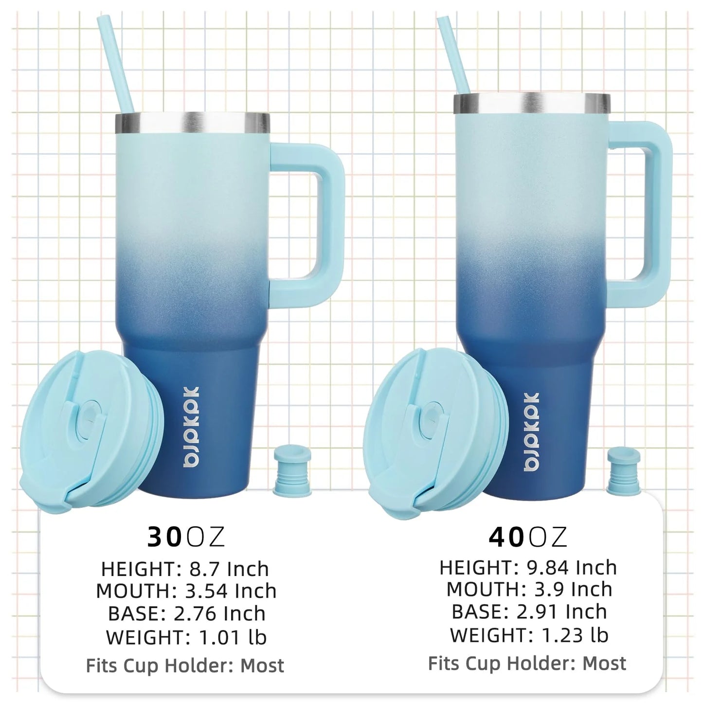 Tumbler with Handle 30 Oz Stainless Steel Insulated Tumbler with Lid and Straw for Water or Ice Coffee,Sky