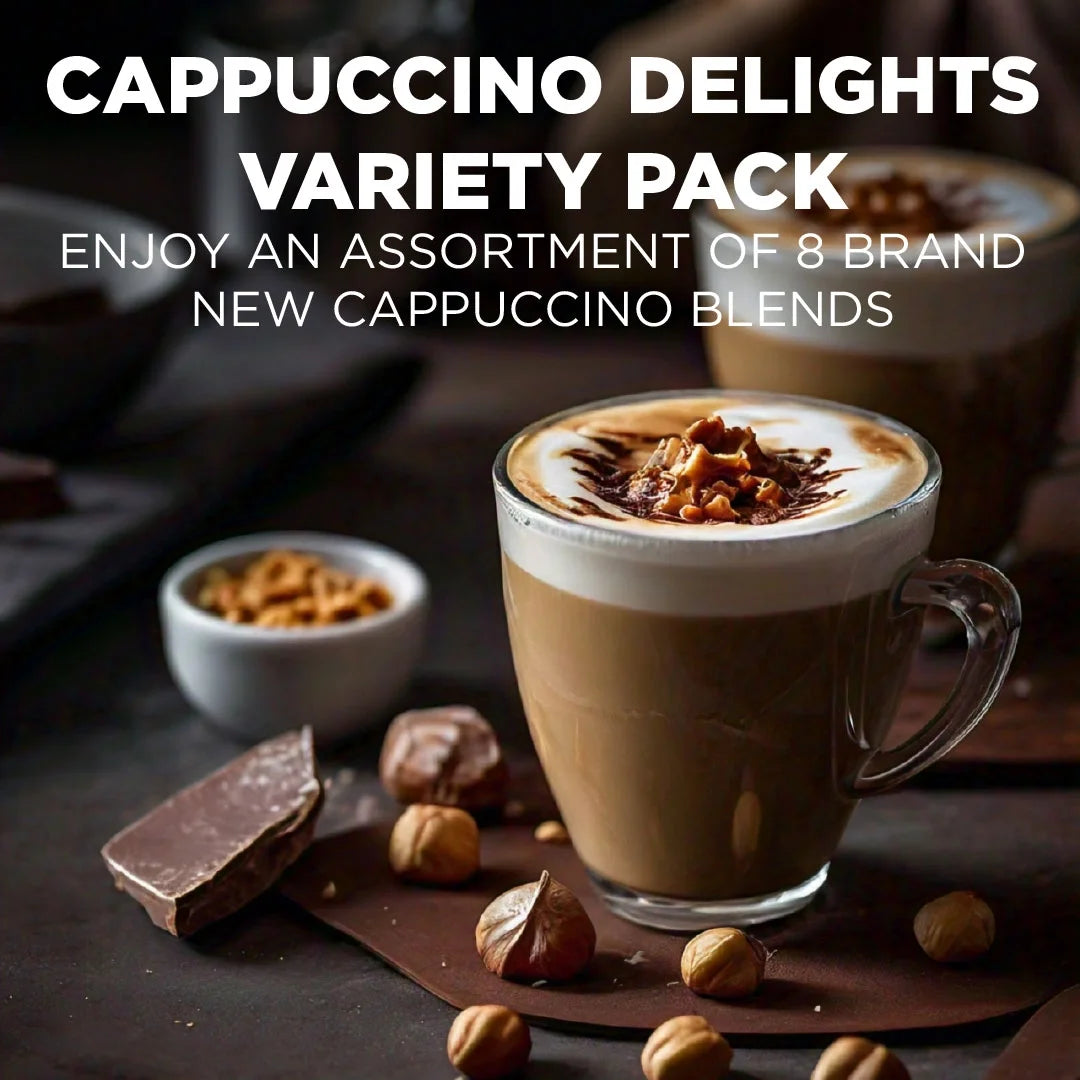 Cappuccino Coffee Pods Variety Pack, 56 Ct, 8 Assorted Flavors, Recyclable Single Serve Pods – Compatible with Keurig K Cups Maker