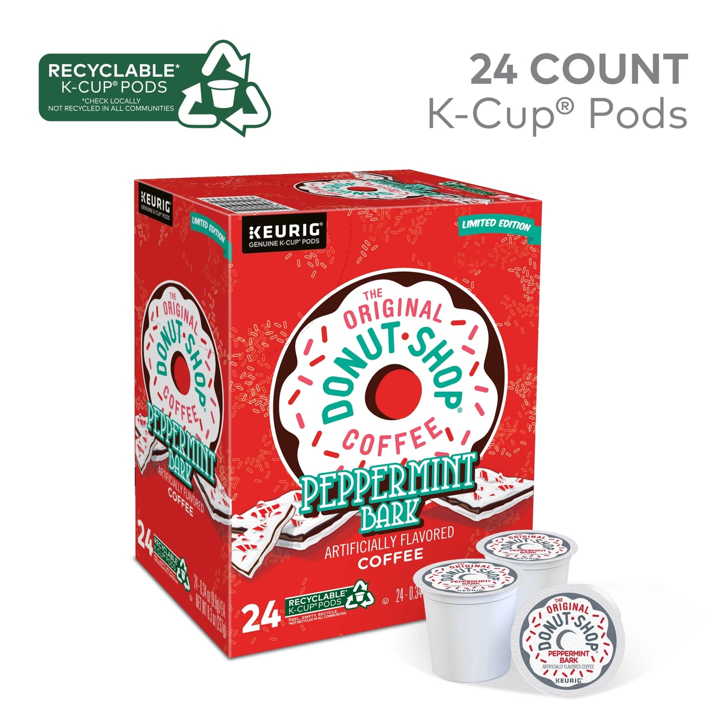 , Peppermint Bark Light Roast K-Cup Coffee Pods, 24 Count