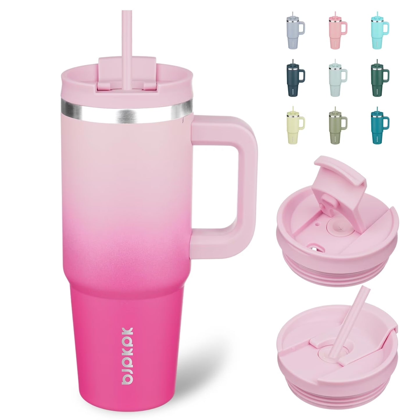 30Oz Stainless Steel Insulated Tumbler with Handle and Lid Straw Travel Coffee Mug Thermal Cup,Cherry Blossom
