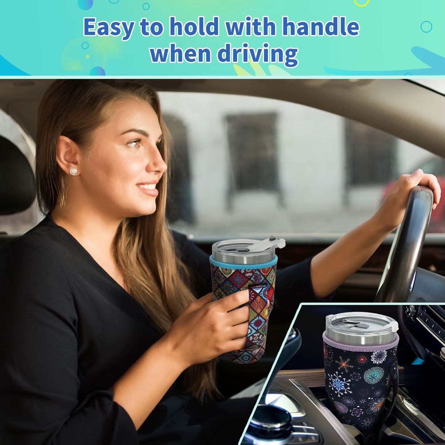 1Pack Reusable Iced Coffee Cup Sleeve Neoprene Insulated Sleeves Cup Cover Holder Idea for 30Oz-32Oz Tumbler Cup