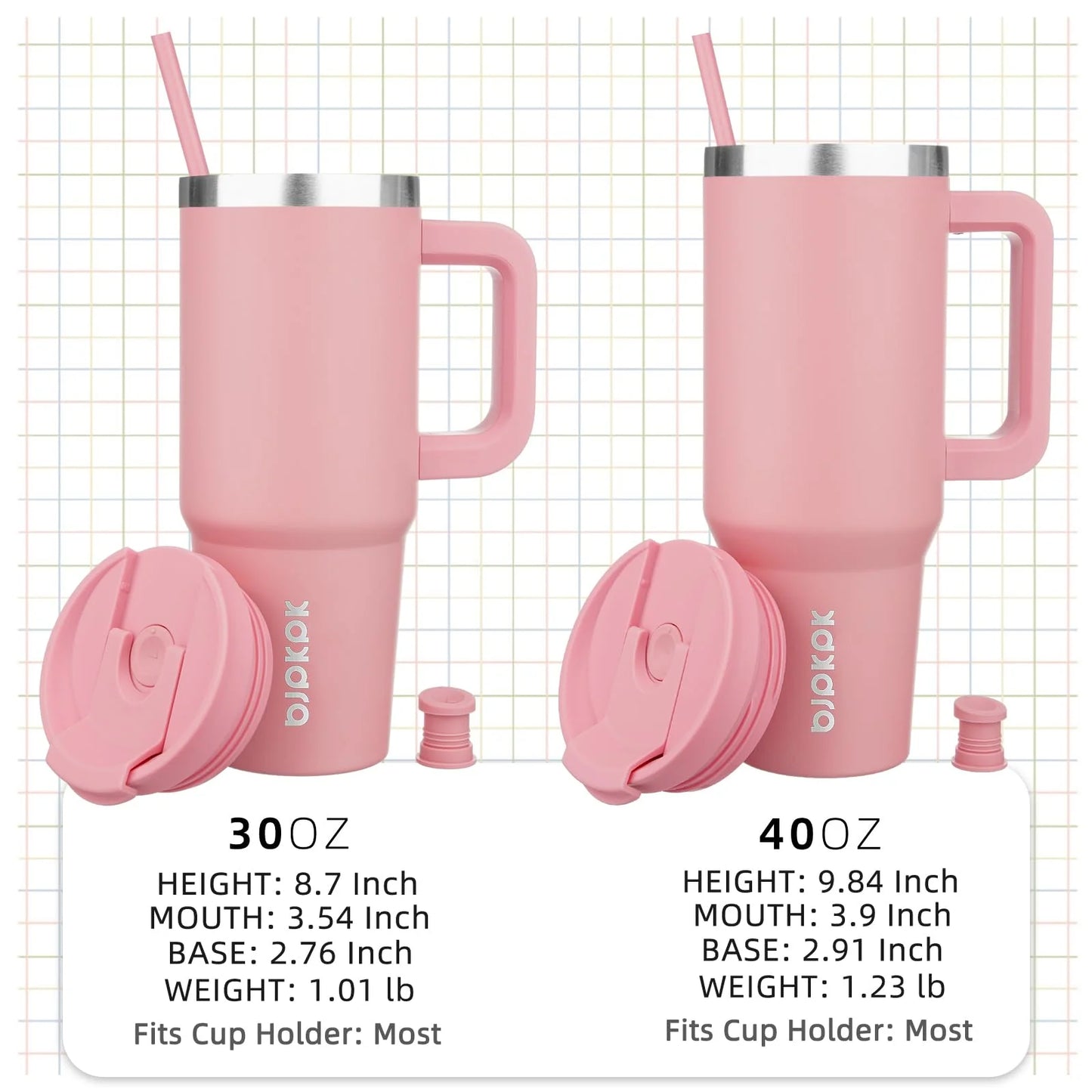 30Oz Stainless Steel Insulated Tumbler with Handle and Lid Straw Travel Coffee Mug Thermal Cup,Light Pink