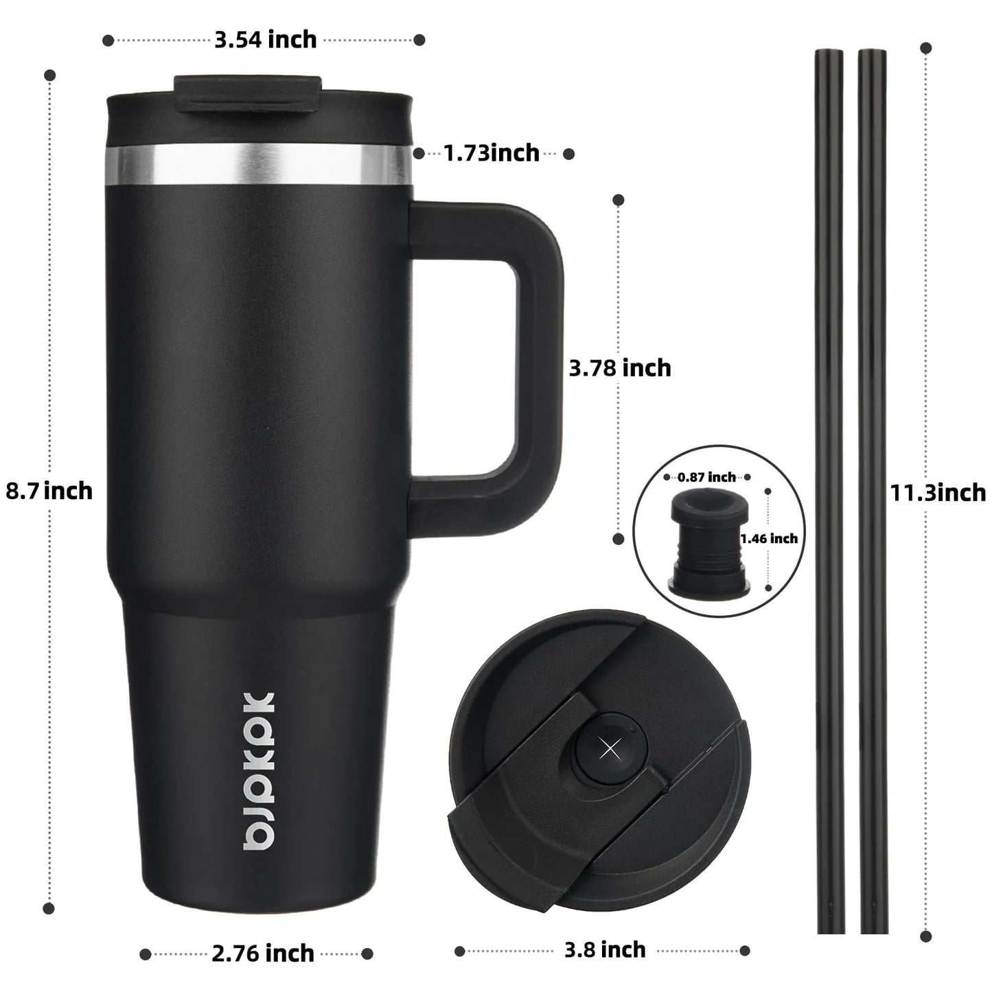30Oz Stainless Steel Insulated Tumbler with Handle and Lid Straw Travel Coffee Mug Thermal Cup,Black
