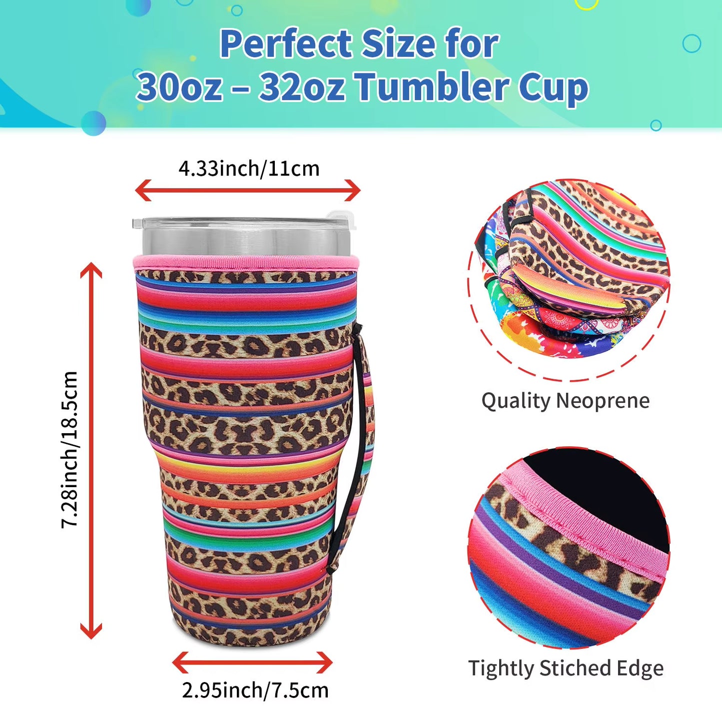 1Pack Reusable Iced Coffee Cup Sleeve Neoprene Insulated Sleeves Cup Cover Holder Idea for 30Oz-32Oz Tumbler Cup