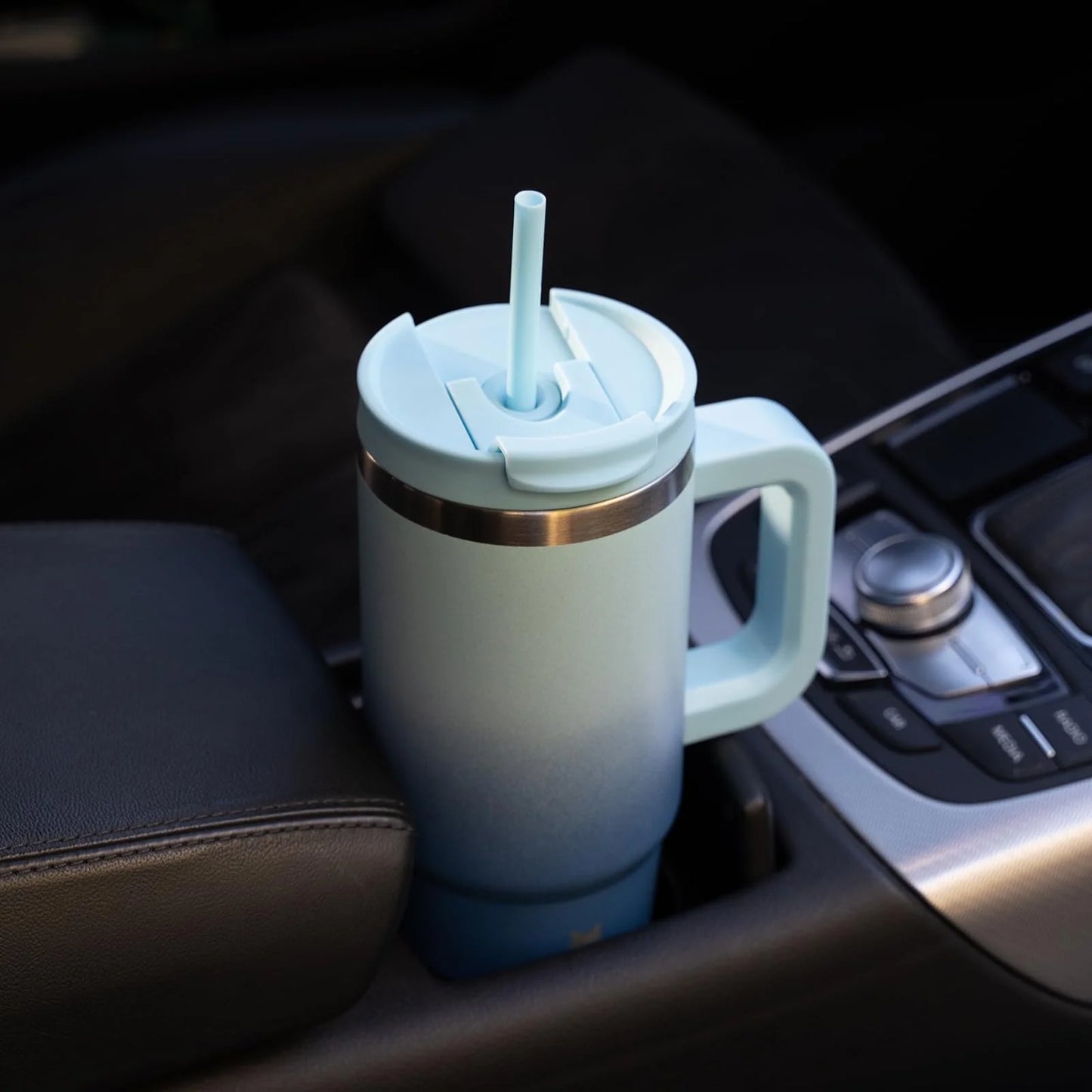 Tumbler with Handle 30 Oz Stainless Steel Insulated Tumbler with Lid and Straw for Water or Ice Coffee,Sky