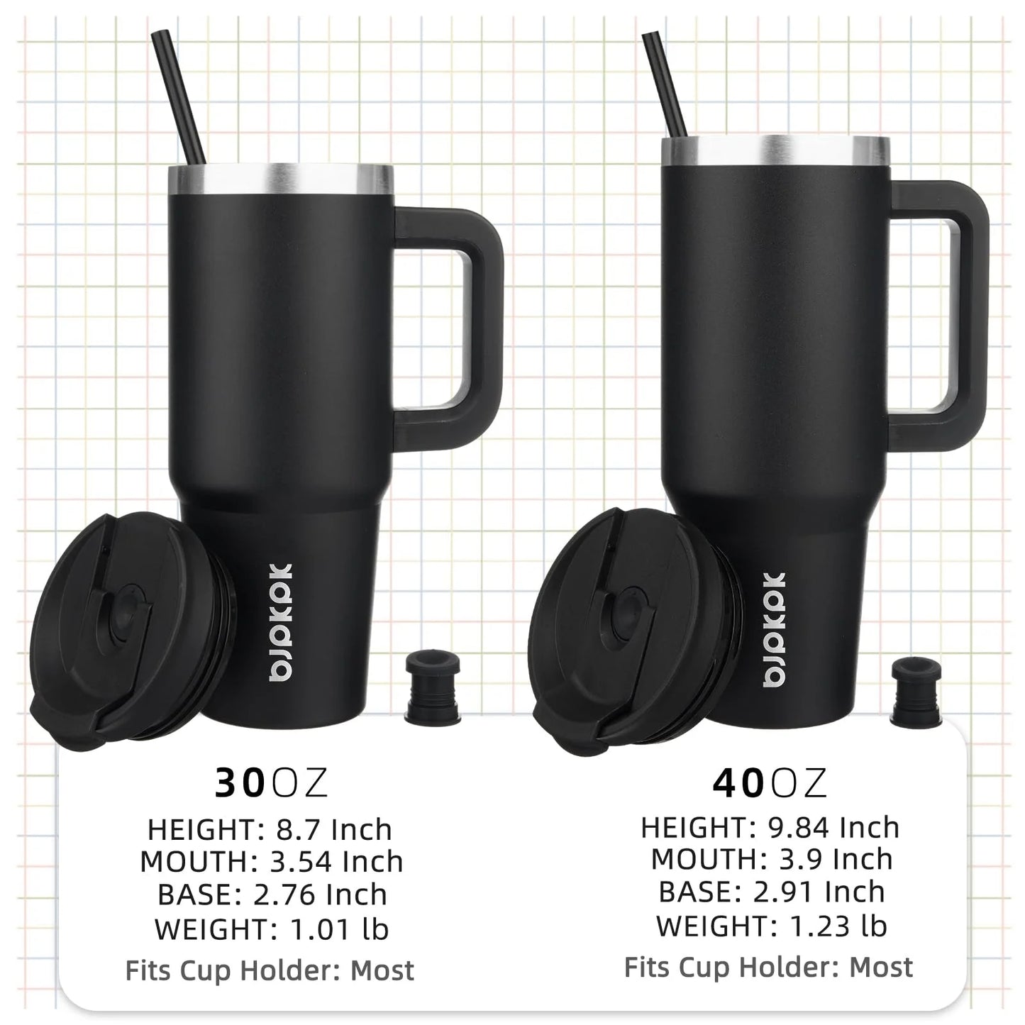 30Oz Stainless Steel Insulated Tumbler with Handle and Lid Straw Travel Coffee Mug Thermal Cup,Black