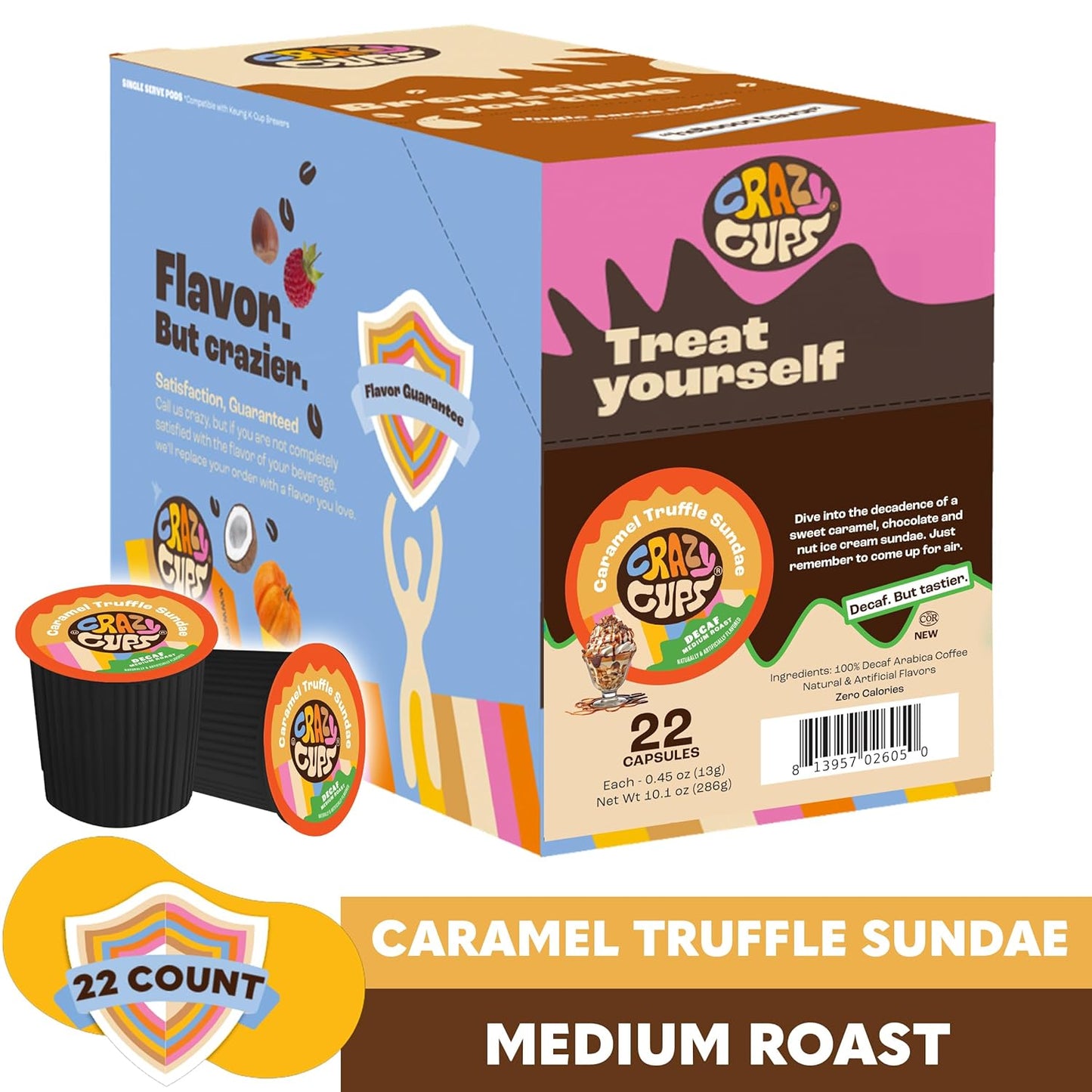 Decaf Flavored Coffee Pods, Decaffeinated Sundae Truffle Coffee, Single Serve Hot or Iced Medium Roast Coffee for Keurig K Cups Machines, 22 Count