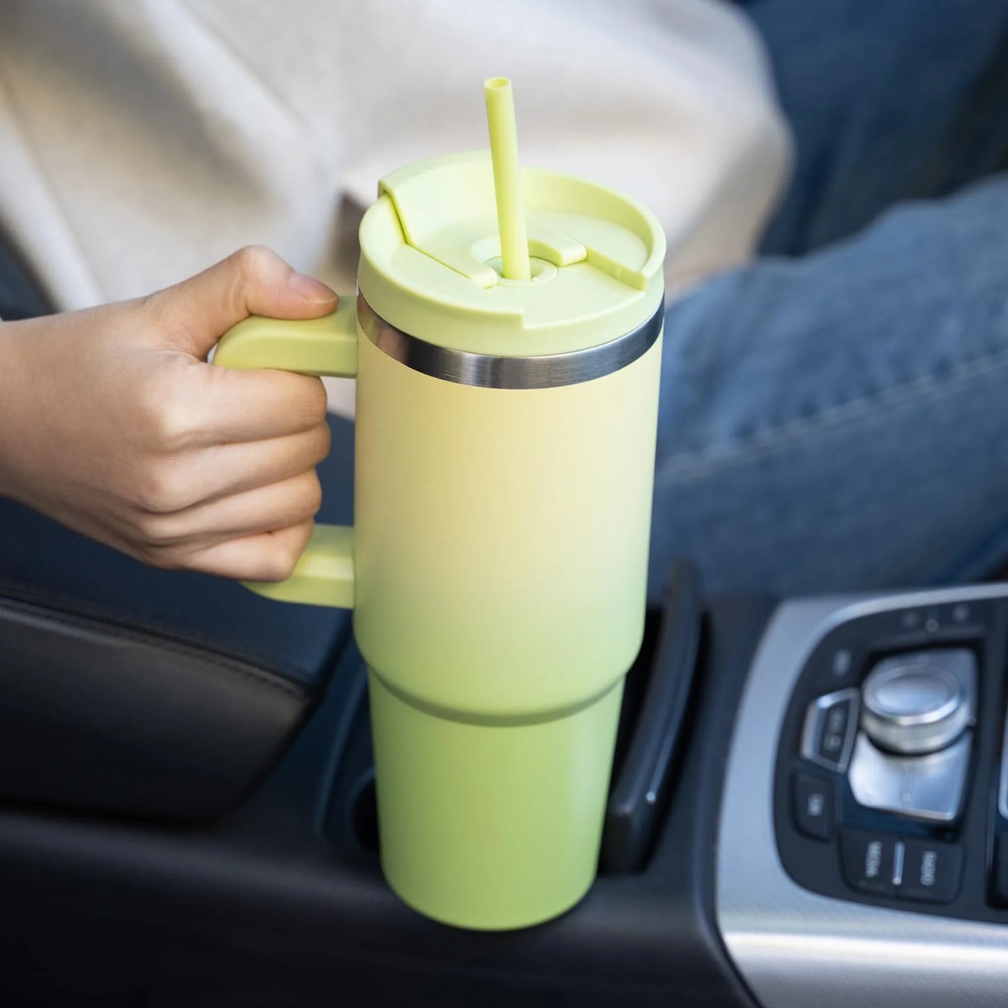 30Oz Stainless Steel Insulated Tumbler with Handle and Lid Straw Travel Coffee Mug Thermal Cup,Light Pink