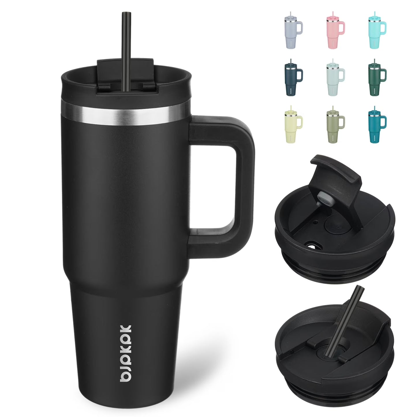 30Oz Stainless Steel Insulated Tumbler with Handle and Lid Straw Travel Coffee Mug Thermal Cup,Black