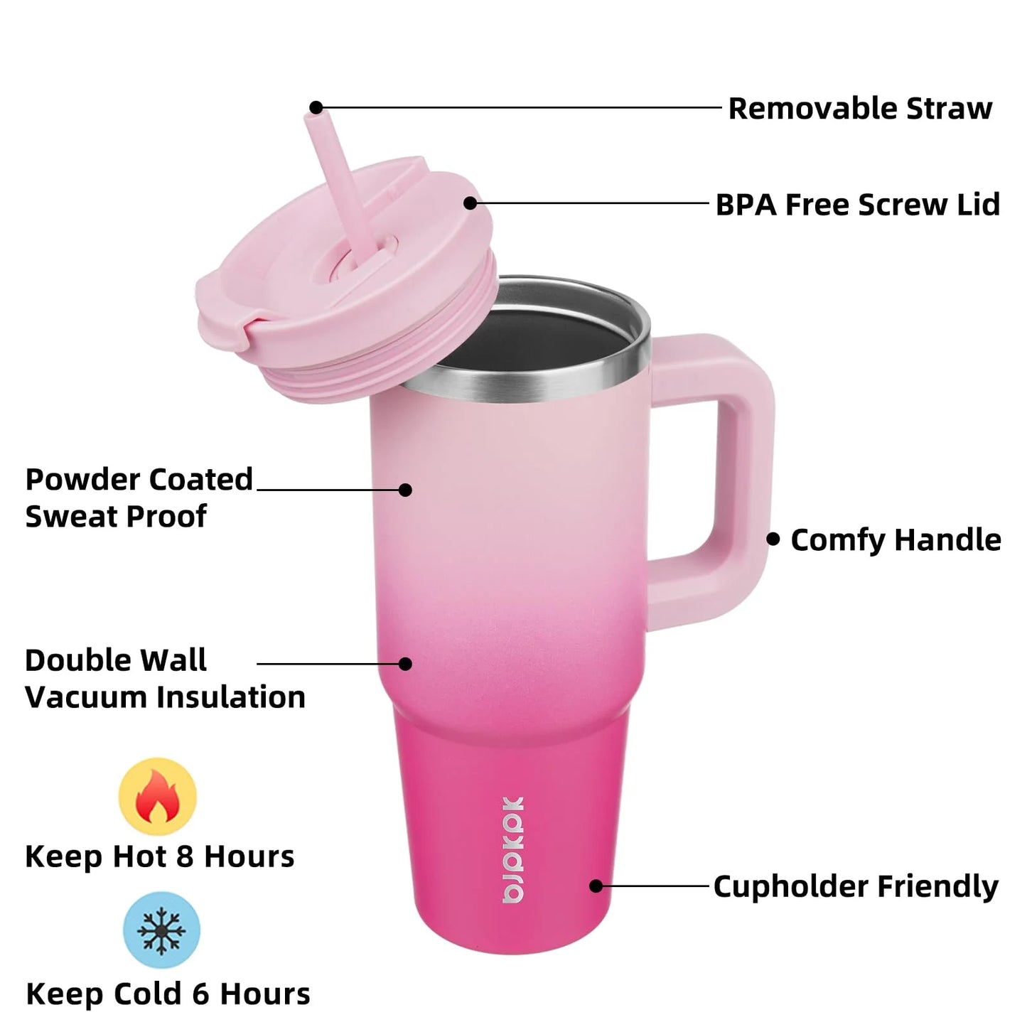 30Oz Stainless Steel Insulated Tumbler with Handle and Lid Straw Travel Coffee Mug Thermal Cup,Cherry Blossom