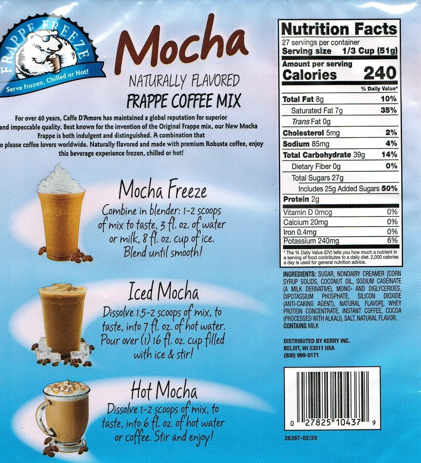 Frappe Freeze Frappe Coffee Mix, Mocha, 3 Lb Bag, 27 Servings