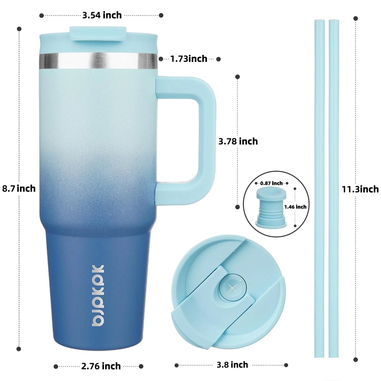 Tumbler with Handle 30 Oz Stainless Steel Insulated Tumbler with Lid and Straw for Water or Ice Coffee,Sky