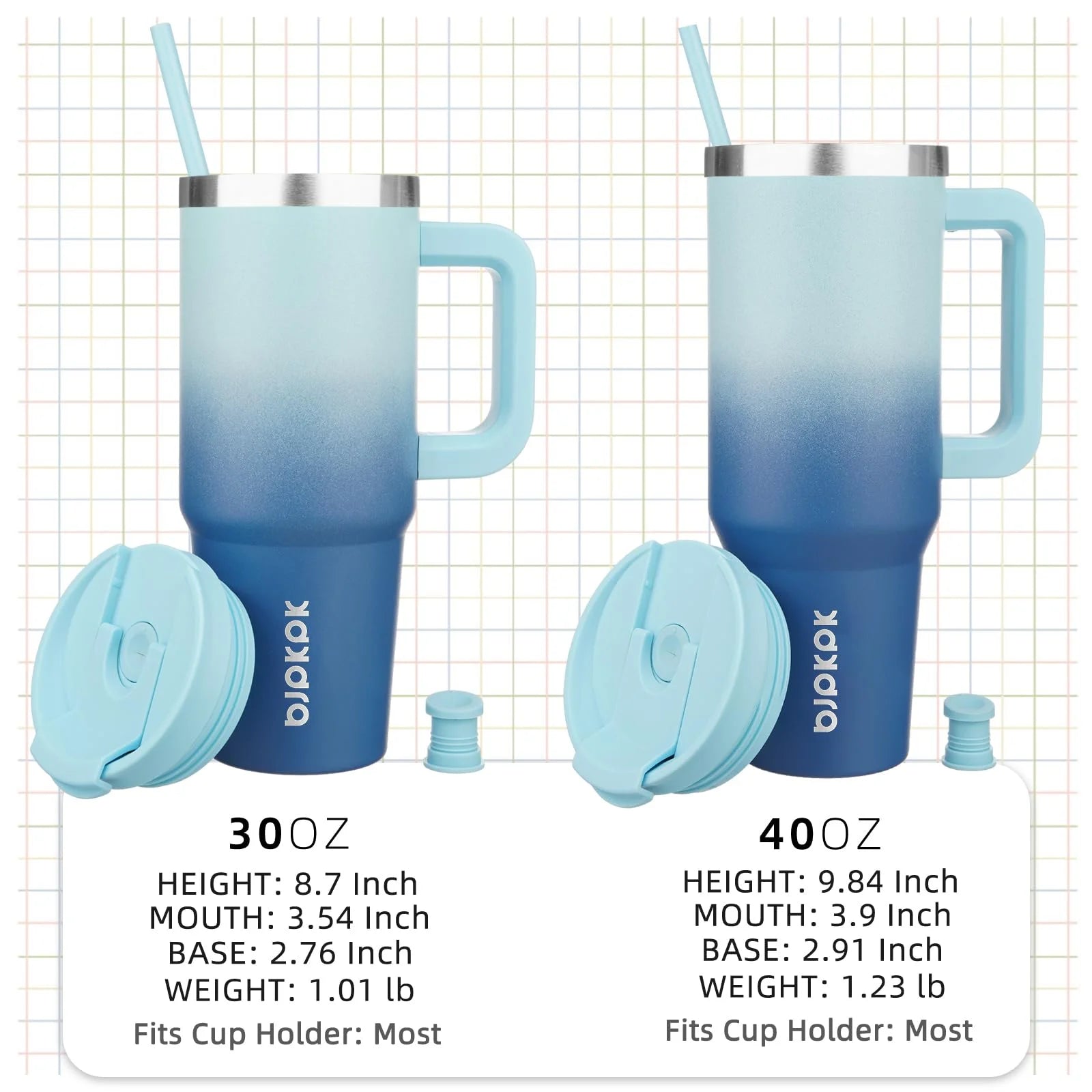Tumbler with Handle 30 Oz Stainless Steel Insulated Tumbler with Lid and Straw for Water or Ice Coffee,Sky