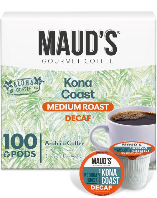 Decaf Kona Coffee Pods,100 Ct, Decaffeinated Medium Roast Coffee in Recyclable Single Serve Pods – 100% Arabica Beans, Compatible with Keurig K Cups Maker