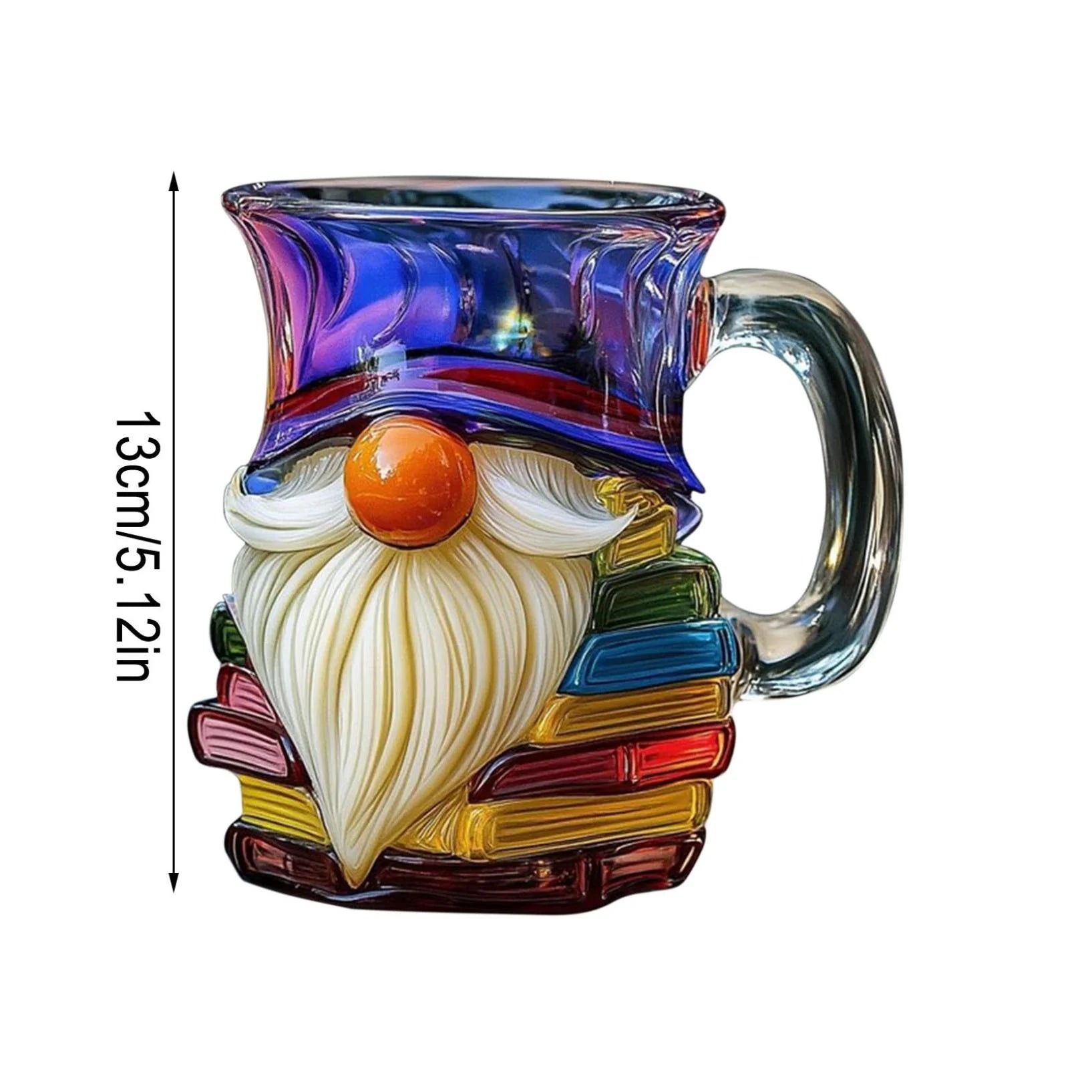 Painted Gnome Book Mug, 3D Painted Books Coffee Mug, Books Stacked Coffee Mugs Funny Bookish Tea Cups Cute Tumblers Book Worm Reader Writers Librarian Gift