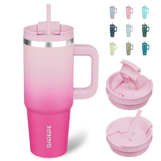 30Oz Stainless Steel Insulated Tumbler with Handle and Lid Straw Travel Coffee Mug Thermal Cup,Cherry Blossom