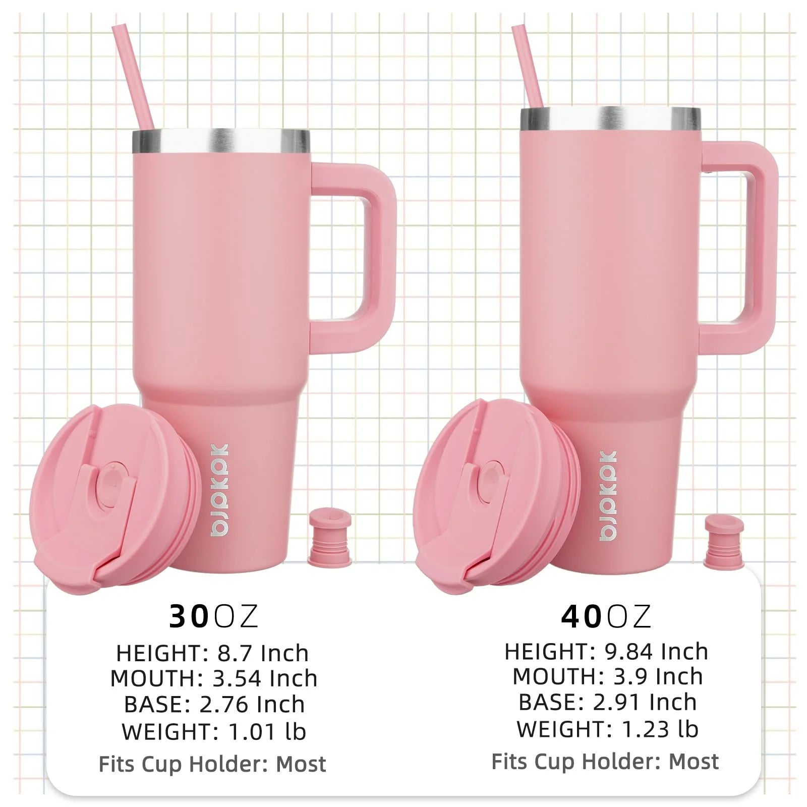 30Oz Stainless Steel Insulated Tumbler with Handle and Lid Straw Travel Coffee Mug Thermal Cup,Light Pink