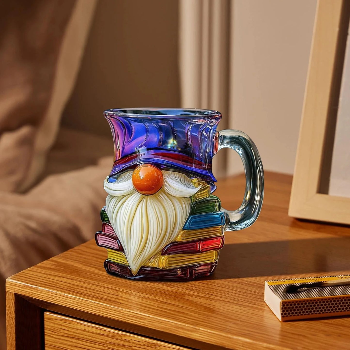 Painted Gnome Book Mug, 3D Painted Books Coffee Mug, Books Stacked Coffee Mugs Funny Bookish Tea Cups Cute Tumblers Book Worm Reader Writers Librarian Gift