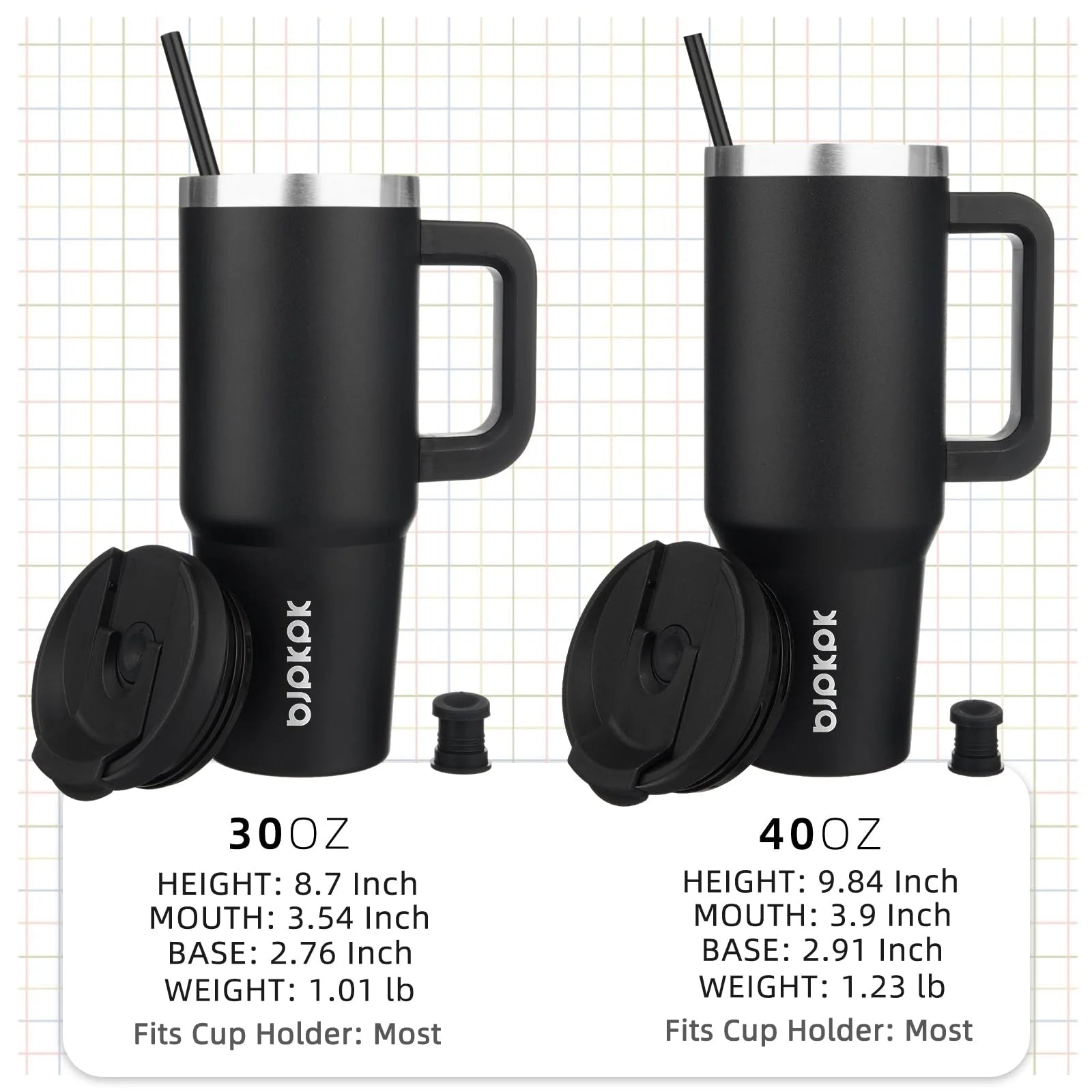 30Oz Stainless Steel Insulated Tumbler with Handle and Lid Straw Travel Coffee Mug Thermal Cup,Black