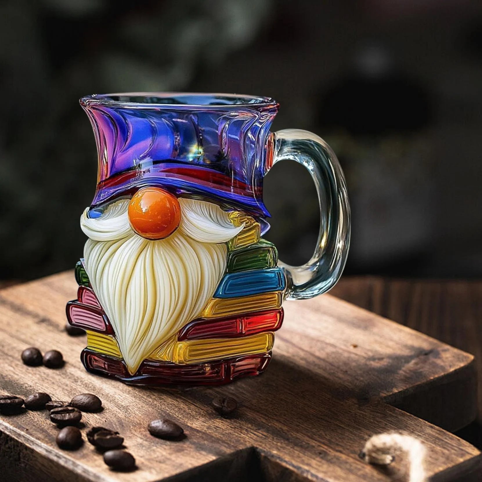 Painted Gnome Book Mug, 3D Painted Books Coffee Mug, Books Stacked Coffee Mugs Funny Bookish Tea Cups Cute Tumblers Book Worm Reader Writers Librarian Gift