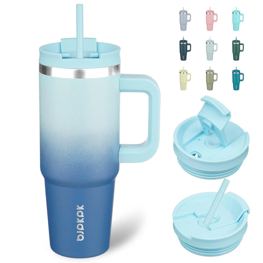 Tumbler with Handle 30 Oz Stainless Steel Insulated Tumbler with Lid and Straw for Water or Ice Coffee,Sky