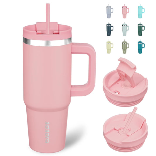 30Oz Stainless Steel Insulated Tumbler with Handle and Lid Straw Travel Coffee Mug Thermal Cup,Light Pink