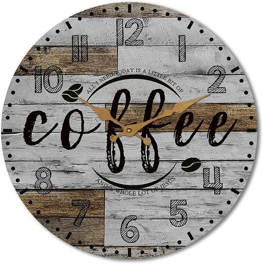Rustic Kitchen Wall Clock Wooden Office Coffee Decor Wall Clocks 12 Inches Silent Clocks for Kitchen/Office/Bar Decoration
