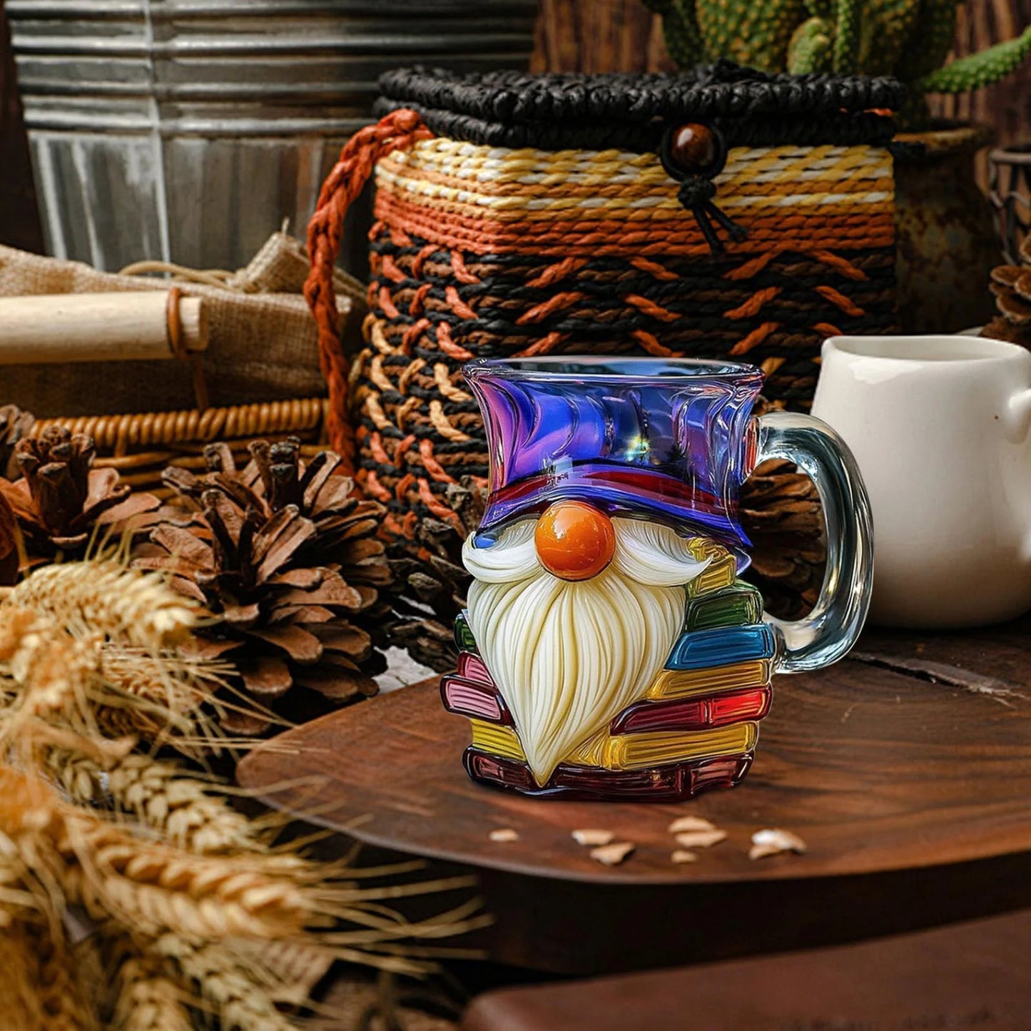 Painted Gnome Book Mug, 3D Painted Books Coffee Mug, Books Stacked Coffee Mugs Funny Bookish Tea Cups Cute Tumblers Book Worm Reader Writers Librarian Gift