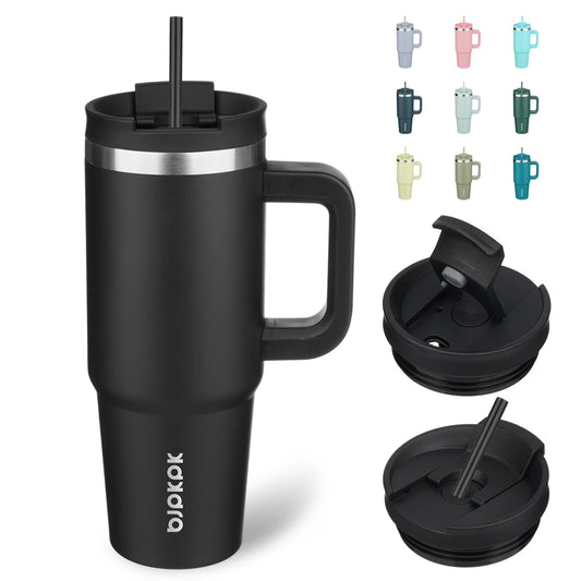 30Oz Stainless Steel Insulated Tumbler with Handle and Lid Straw Travel Coffee Mug Thermal Cup,Black
