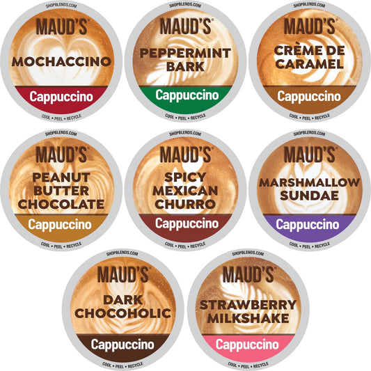 Cappuccino Coffee Pods Variety Pack, 56 Ct, 8 Assorted Flavors, Recyclable Single Serve Pods – Compatible with Keurig K Cups Maker